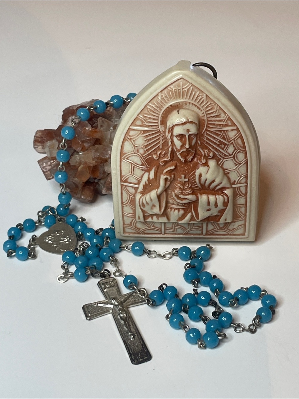 Antique Czech Bakelite Scapular Jesus 1st Republic Rosary and Case